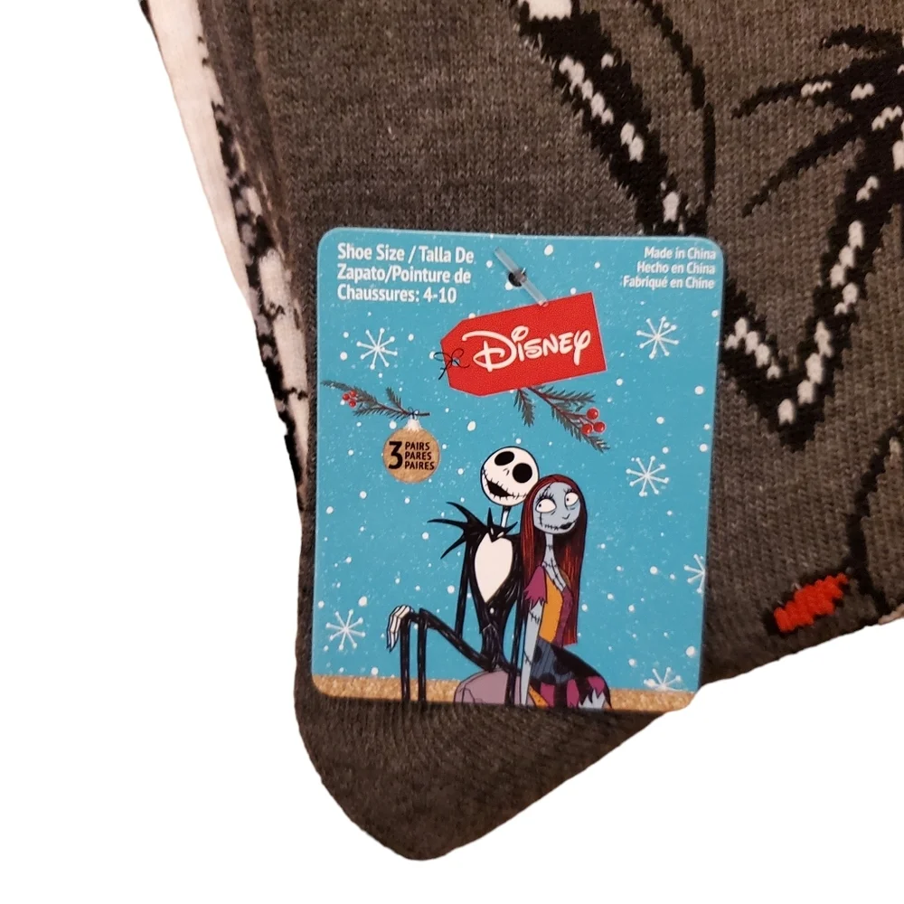 Disney Nightmare Before Christmas Holiday Crew Socks‎ 3 Pairs New